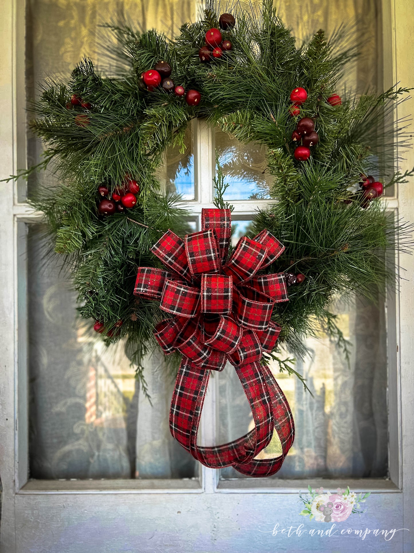 Christmas Bow | Santa Theme | Red Black White Plaid Wired Ribbon | Christmas Wreath Bow