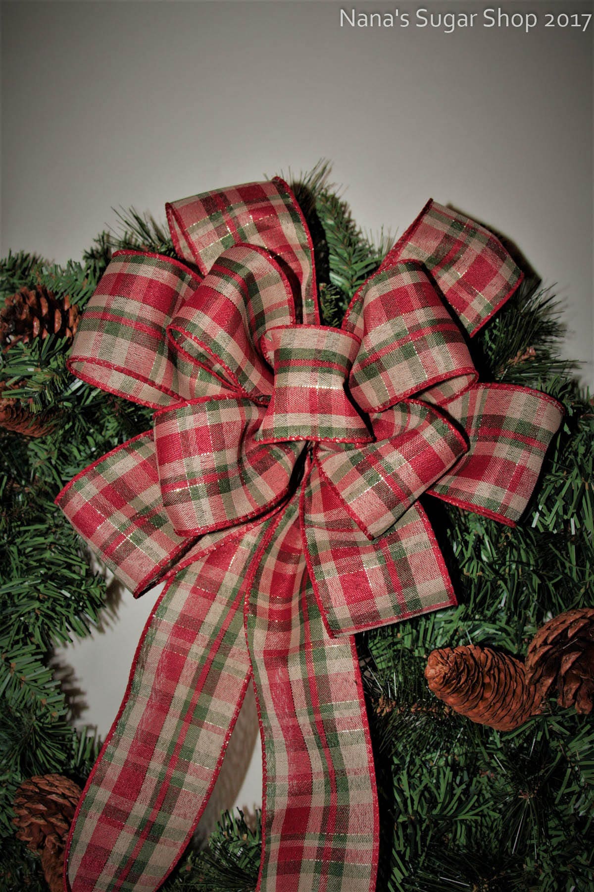 Deluxe Country Plaid & Red Christmas wreath bow for front door, FREE SHIPPING!