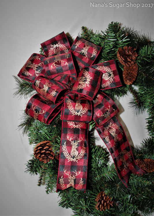 Christmas Lodge Deer Wreath Bow, Red and Black Plaid, Christmas wreath bow for front door, Christmas Wreath Bow, Christmas bows for wreaths