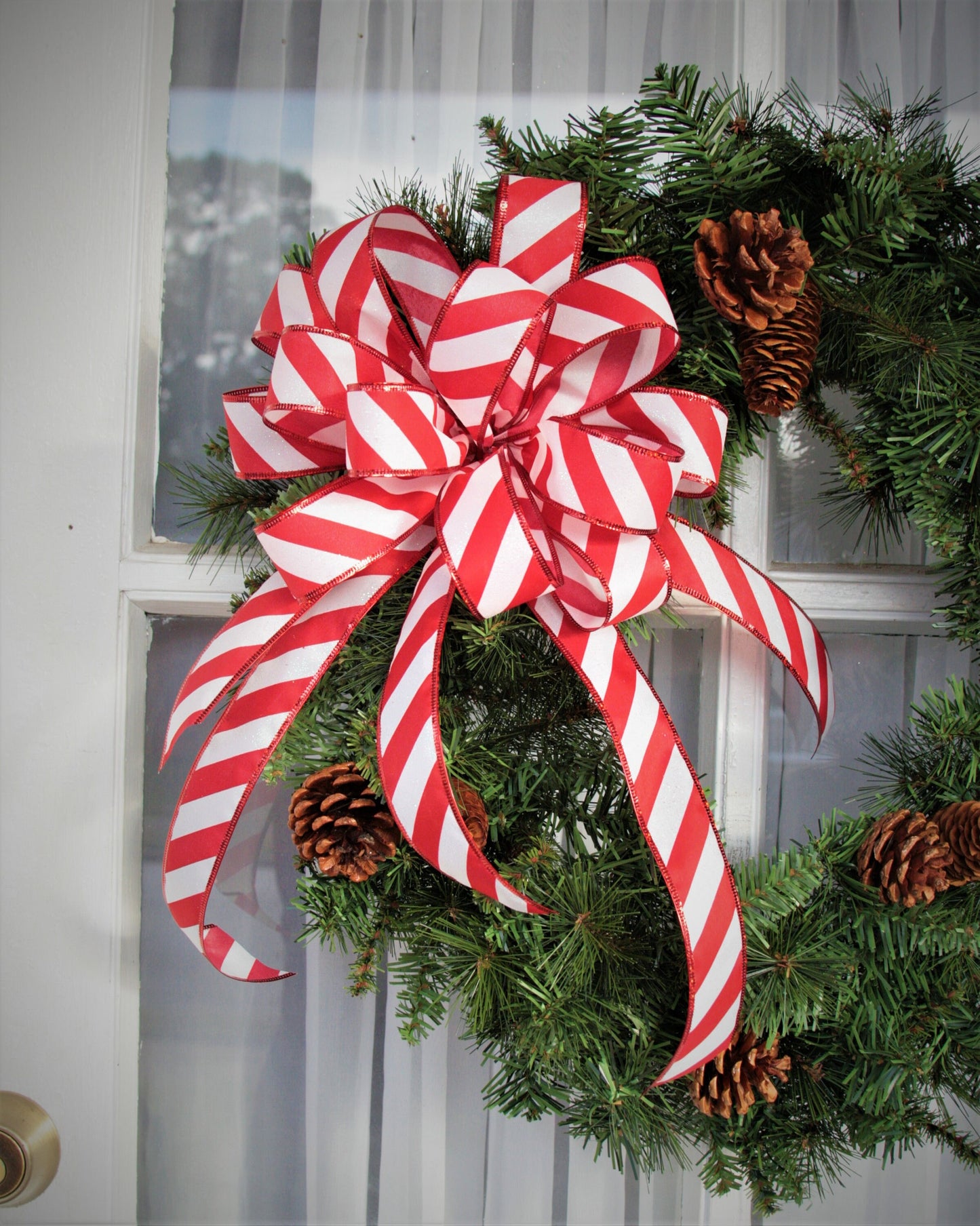 Candy Cane Stripe Christmas Wreath Bow, Christmas wreath bow for front door, Christmas Wreath Bow, Christmas bows for wreaths