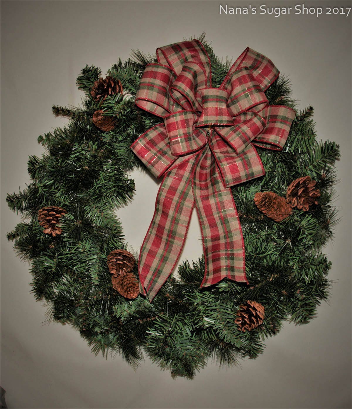 Deluxe Country Plaid & Red Christmas wreath bow for front door, FREE SHIPPING!