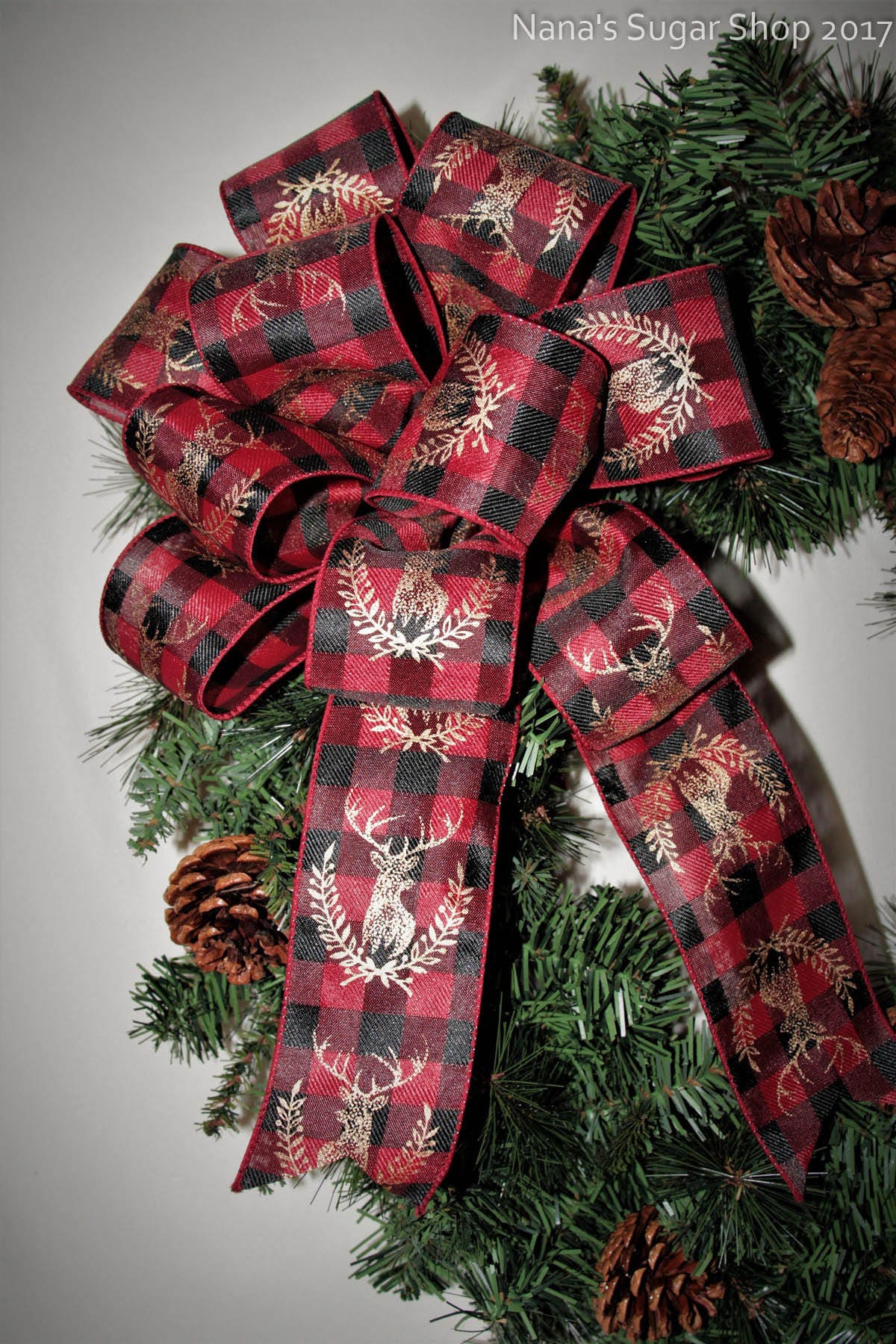Christmas Lodge Deer Wreath Bow, Red and Black Plaid, Christmas wreath bow for front door, Christmas Wreath Bow, Christmas bows for wreaths
