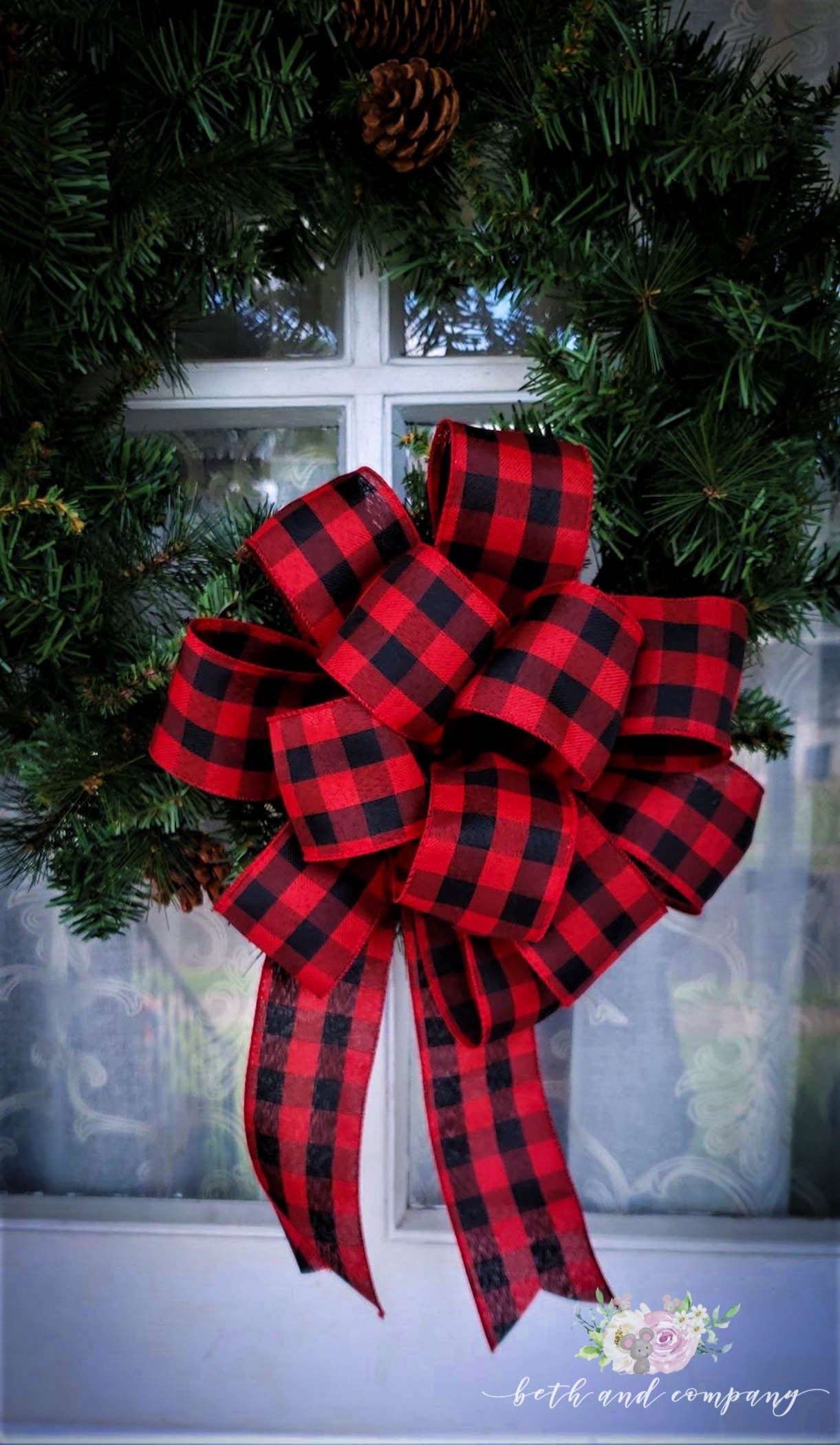 Red and Black Buffalo Plaid Wreath Bow, FREE Shipping