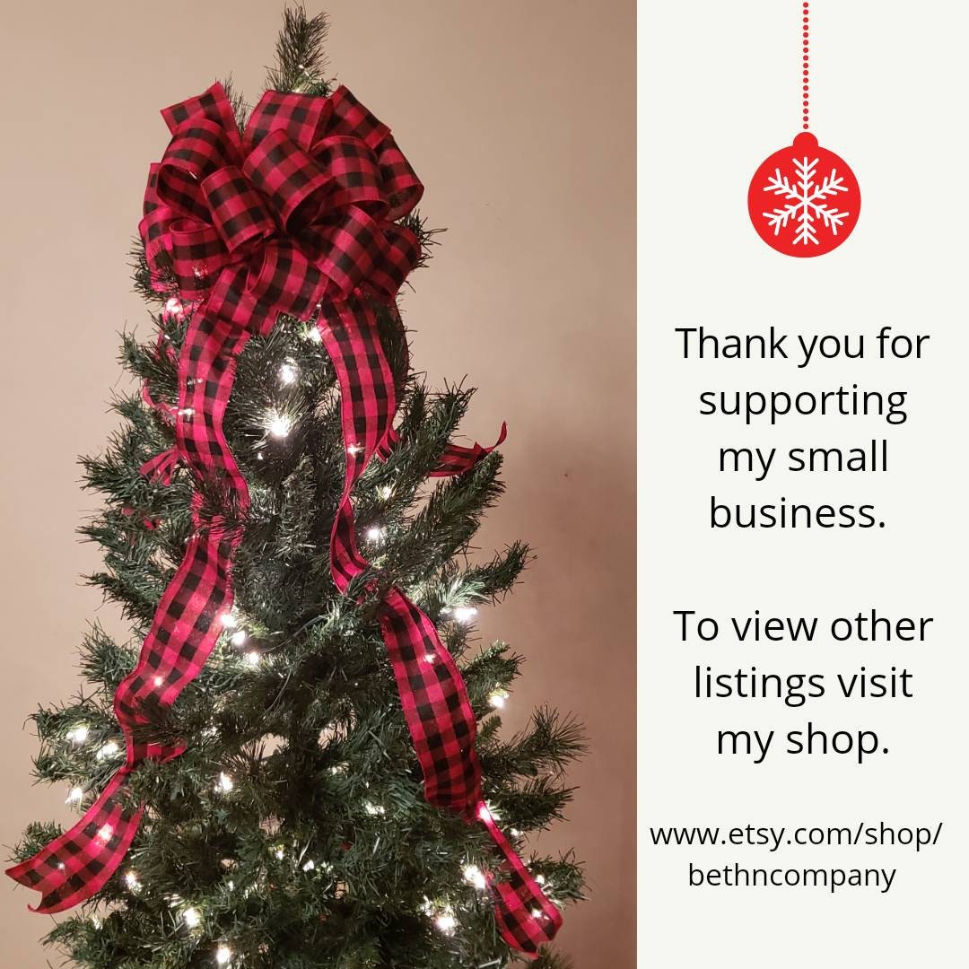 Tree Topper / Christmas Red and Black Buffalo Plaid Tree Topper / White and Black, Red and White /  Farmhouse ChrisTmas Tree Topper