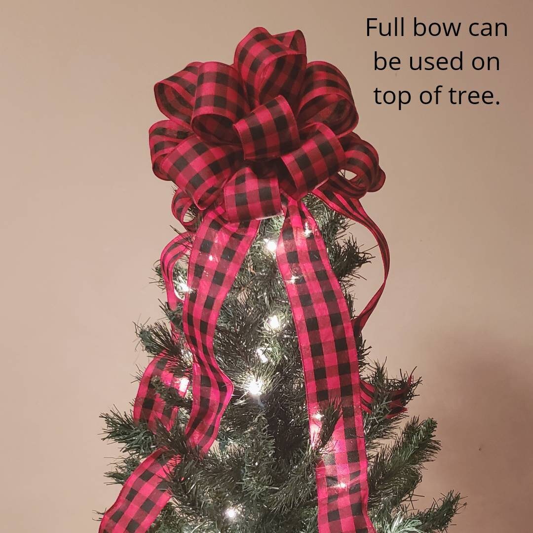 Tree Topper / Christmas Red and Black Buffalo Plaid Tree Topper / White and Black, Red and White /  Farmhouse ChrisTmas Tree Topper