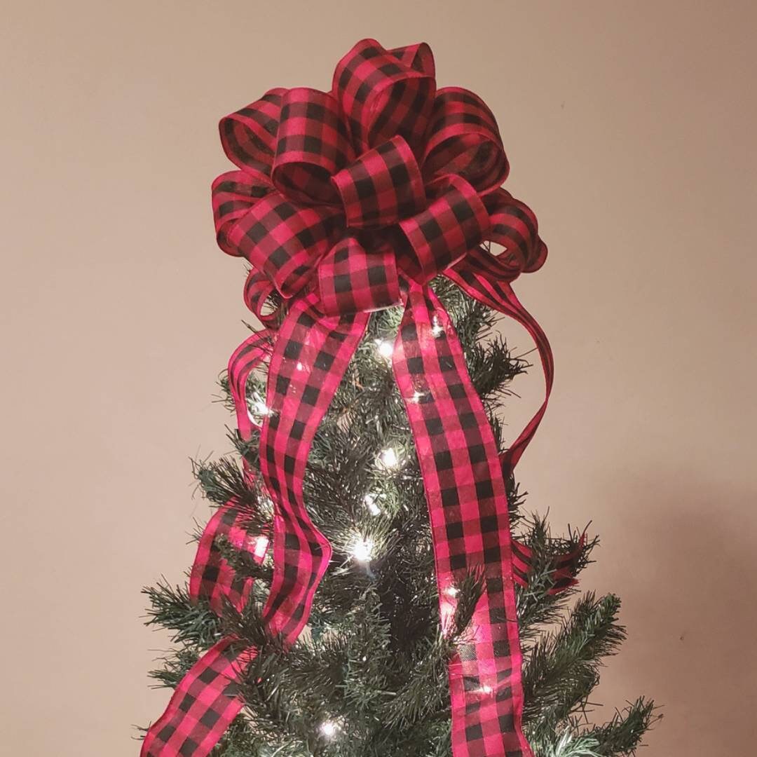 Tree Topper / Christmas Red and Black Buffalo Plaid Tree Topper / White and Black, Red and White /  Farmhouse ChrisTmas Tree Topper