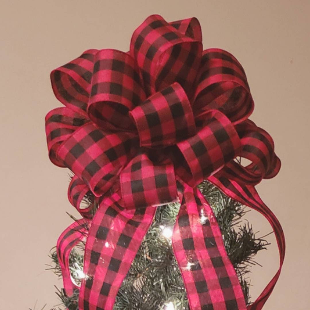 Tree Topper / Christmas Red and Black Buffalo Plaid Tree Topper / White and Black, Red and White /  Farmhouse ChrisTmas Tree Topper
