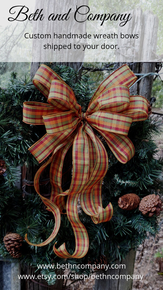 Fall Plaid Wreath Bow, Fall Wreath Bow, Fall Plaid Swag Bow, Plaid Bow for garland, Fall bow for the front door, Thanksgiving wreath bow