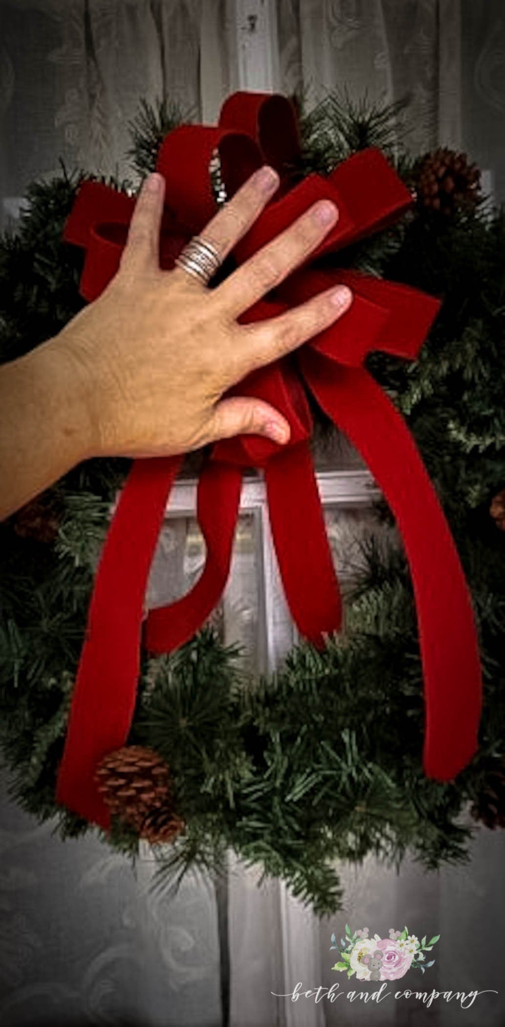 OUTDOOR Red Velvet Christmas wreath bow, Weatherproof Christmas Bow, 1.5" width wired red velvet with plastic liner
