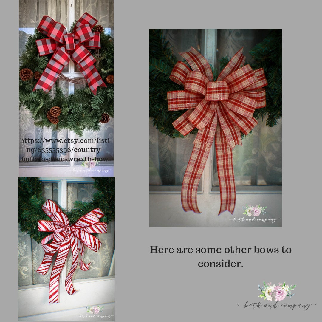 Large Buffalo Plaid Christmas Bows, Snowflake Christmas Wreath Bow