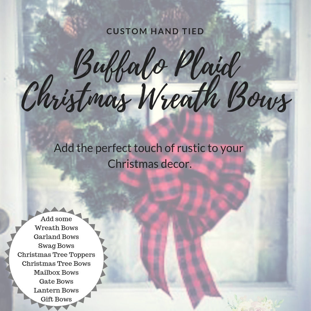Red and Black Flannel Buffalo Plaid Wreath Bow, 1.5" wide ribbon, Farmhouse Wreath Bow