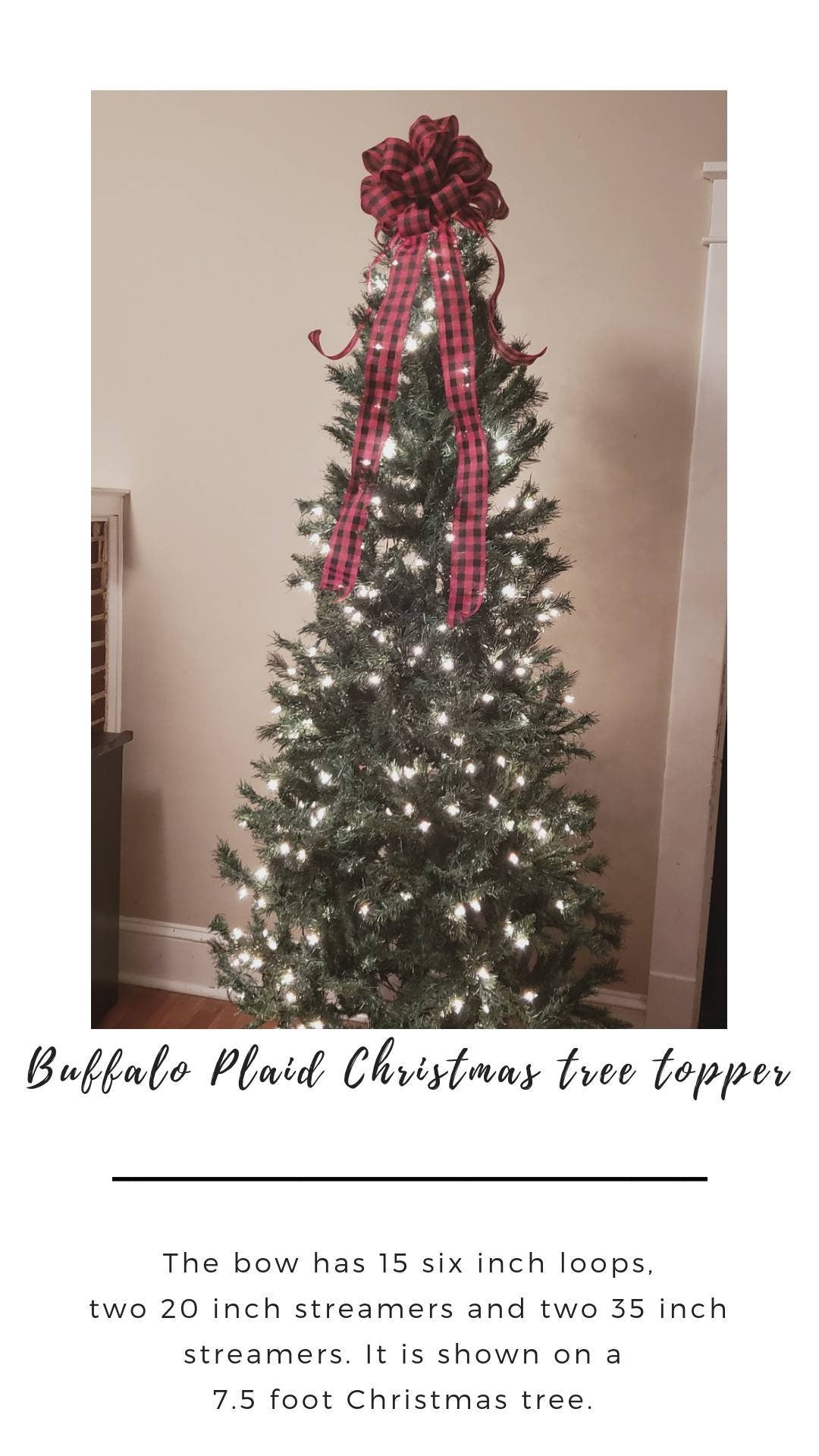 Tree Topper / Christmas Red and Black Buffalo Plaid Tree Topper / White and Black, Red and White /  Farmhouse ChrisTmas Tree Topper