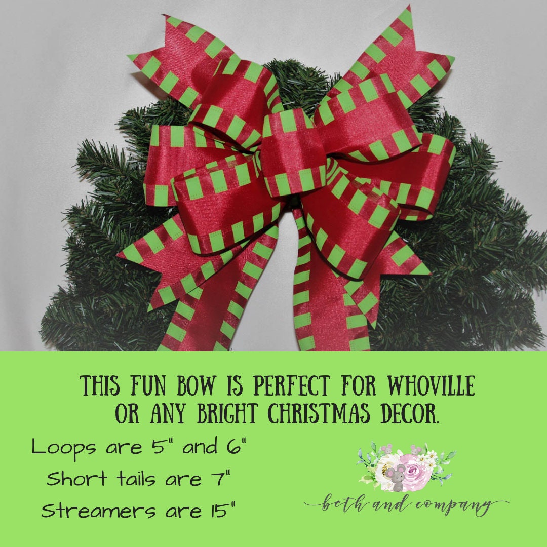 Whoville Inspired Funky Christmas Wreath Bow, Christmas wreath bow for front door, Christmas Wreath Bow, Christmas bows for wreaths
