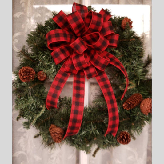 Red and Black Flannel Buffalo Plaid Wreath Bow, 1.5" wide ribbon, Farmhouse Wreath Bow