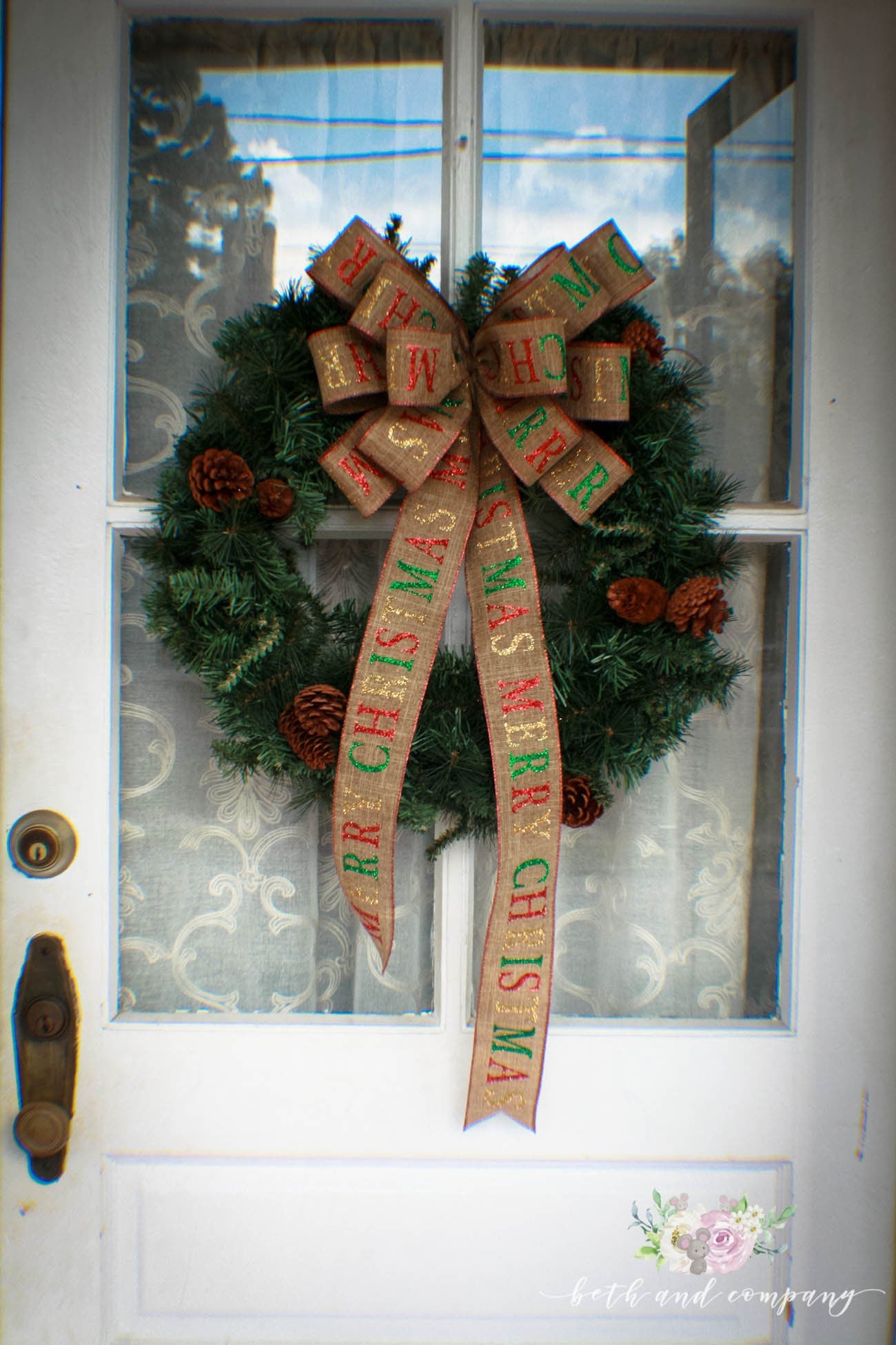 Large Merry Christmas Farmhouse Wreath Bow, Thin Profile Bow, Rustic Wreath Bow, Mailbox Swag Bow, Holiday Decorations