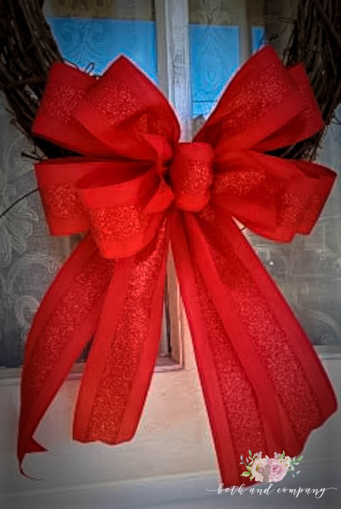 Valentines Day Bow, Red Wreath Bow, Holiday Mailbox bow, Lantern bow, Christmas Bow for mantel decor