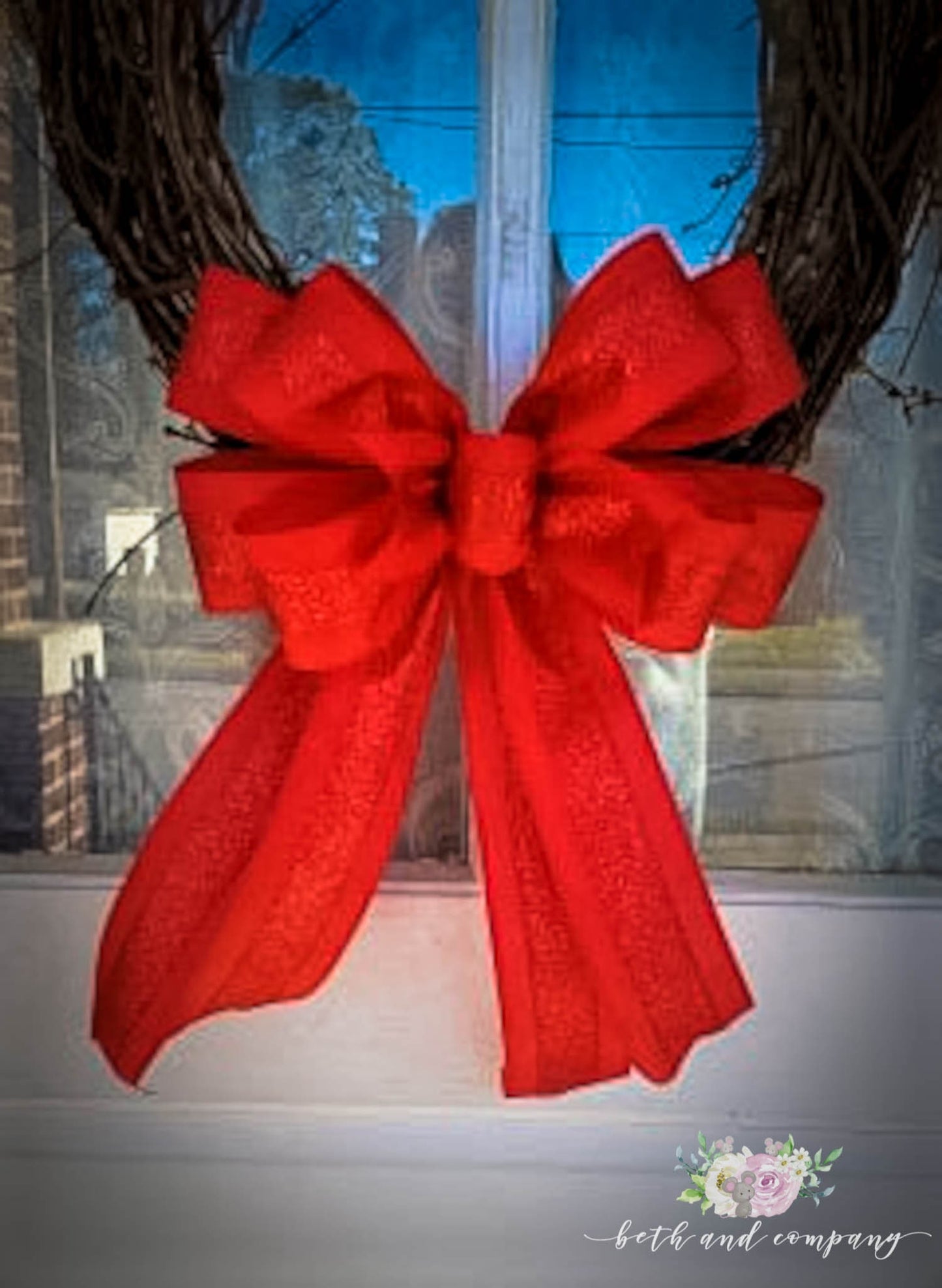 Valentines Day Bow, Red Wreath Bow, Holiday Mailbox bow, Lantern bow, Christmas Bow for mantel decor