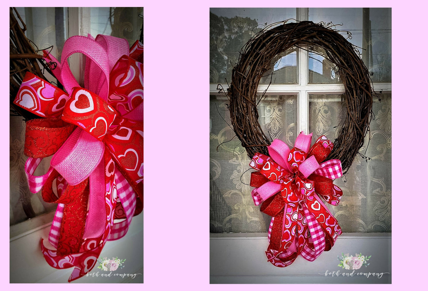 Valentine's Day Wreath Bow, Sweet Valentine Wreath Bow, Valentines Day Decor for front door, Mixed Ribbon wreath bow