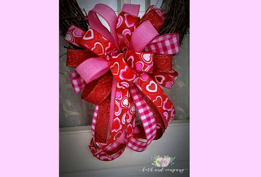 Valentine's Day Wreath Bow, Sweet Valentine Wreath Bow, Valentines Day Decor for front door, Mixed Ribbon wreath bow