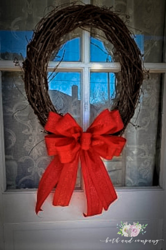 Valentines Day Bow, Red Wreath Bow, Holiday Mailbox bow, Lantern bow, Christmas Bow for mantel decor
