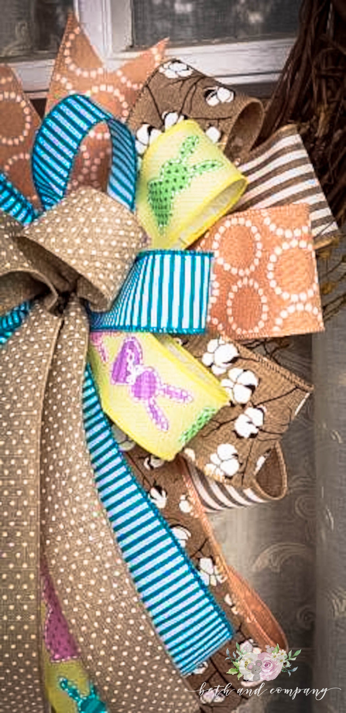 Farmhouse Easter Wreath Bow, Easter Lantern Bow, Spring Wreath Bow, Easter Bunny Bow for Front Door, Easter Decorations, Front Door Decor
