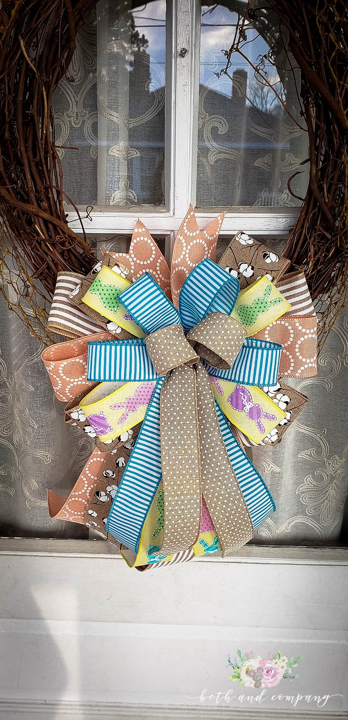 Farmhouse Easter Wreath Bow, Easter Lantern Bow, Spring Wreath Bow, Easter Bunny Bow for Front Door, Easter Decorations, Front Door Decor