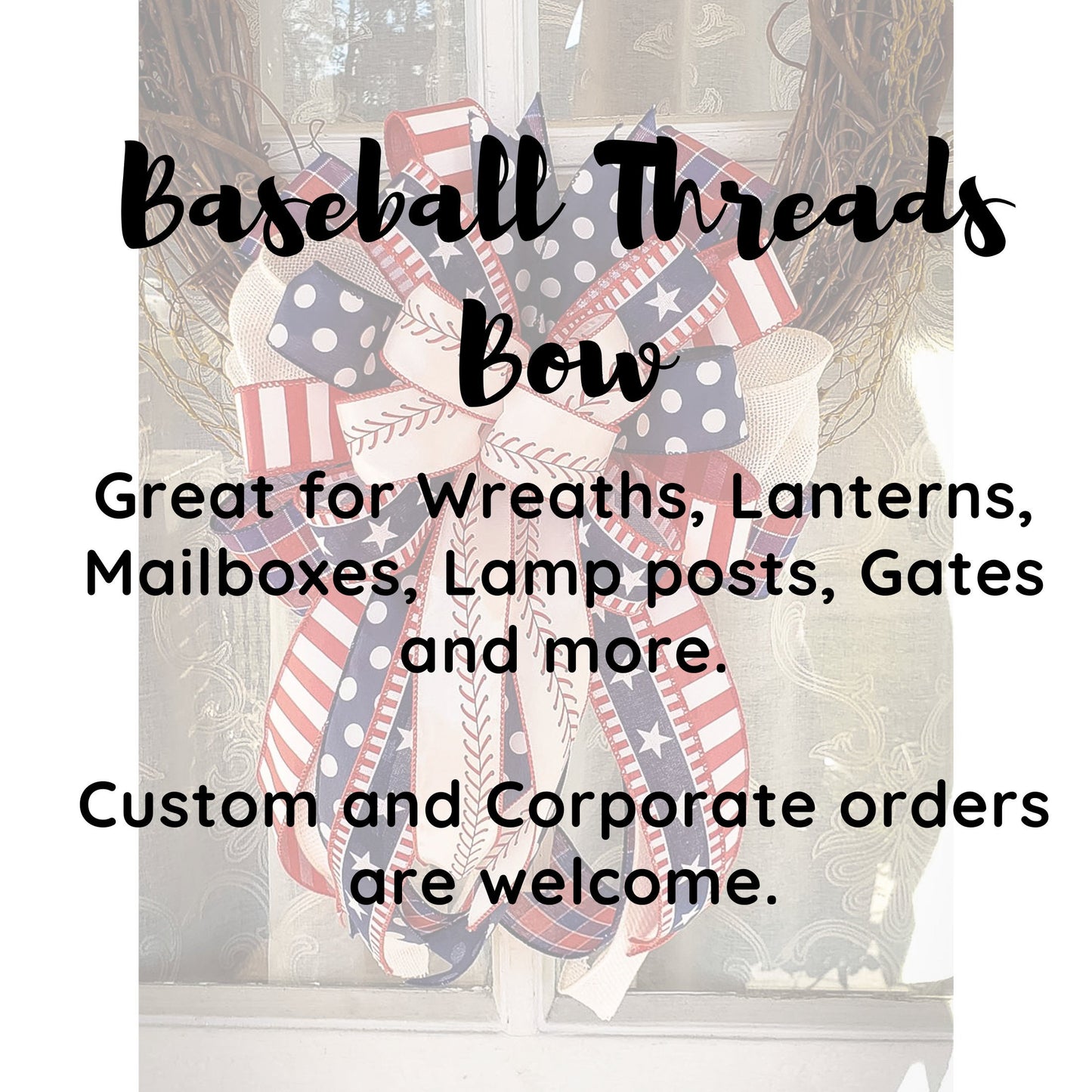 Baseball Threads Wreath Bow, Red White and Blue bow, Patriotic Bow, Labor Day, American Patriotic Decor, Eagle Scout Decor