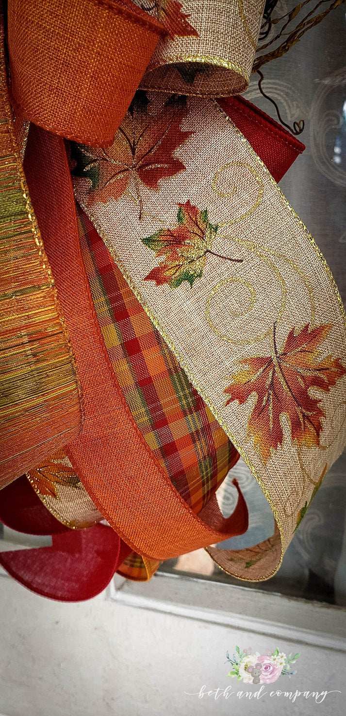 Fall Ribbon Bow Fall Bow, Fall Wreath Bow, Fall Mixed Ribbon Bow, Fall Wedding Décor ...