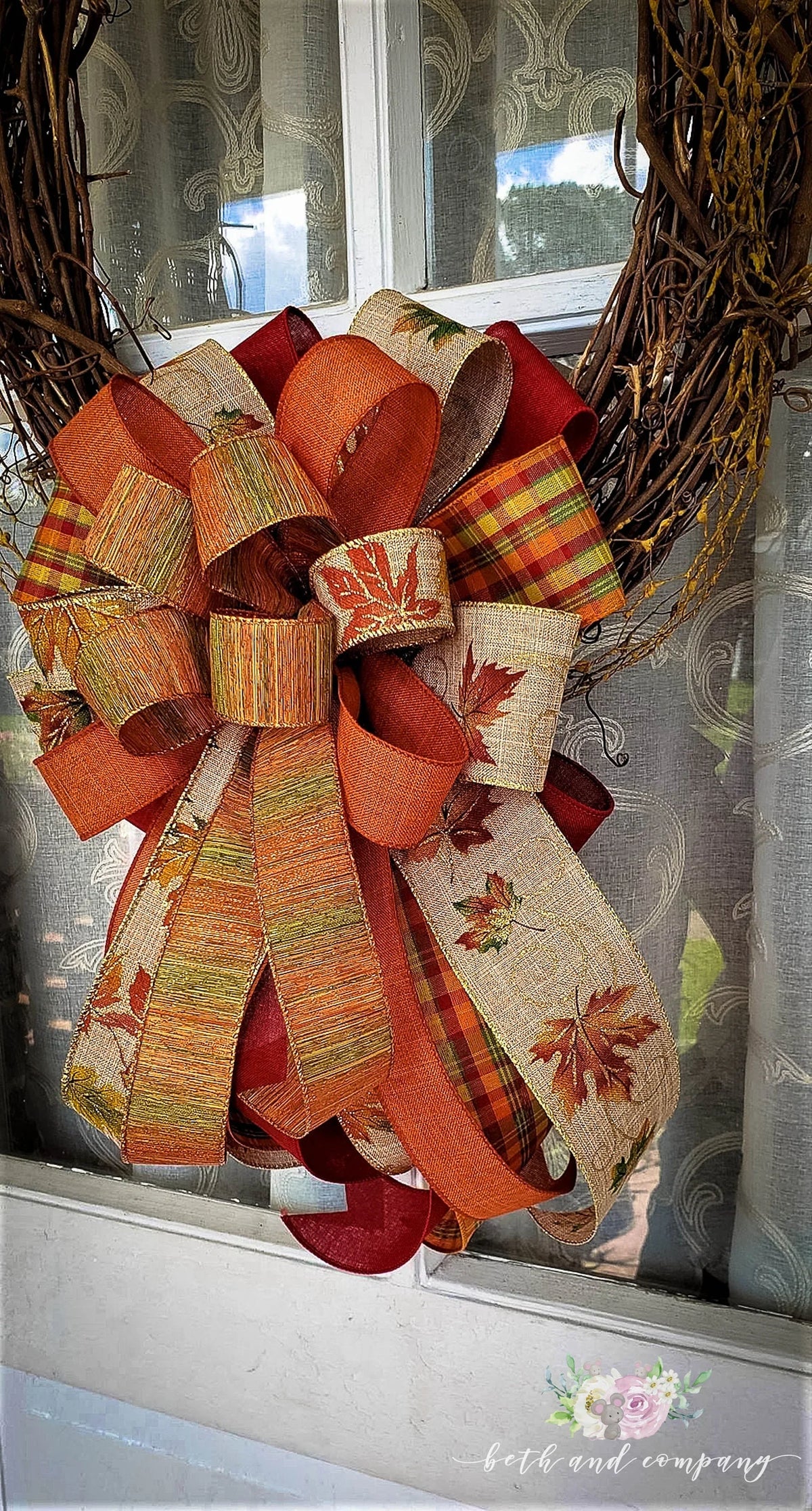 Fall Ribbon Bow Fall Bow, Fall Wreath Bow, Fall Mixed Ribbon Bow, Fall Wedding Décor ...