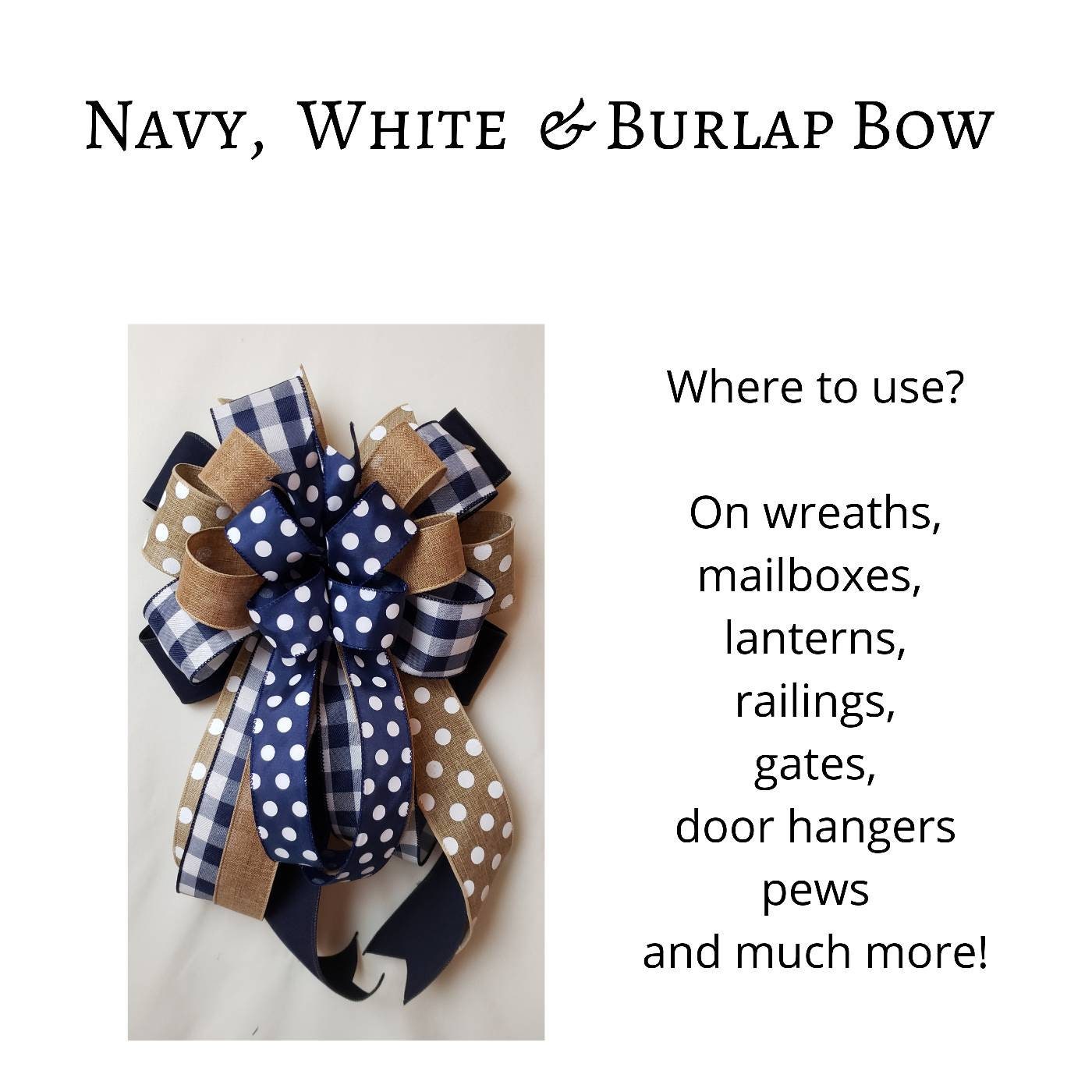 Navy and Burlap Bow, Summer to Fall Wreath Mixed Ribbon Bow, Fall Wreath Bows