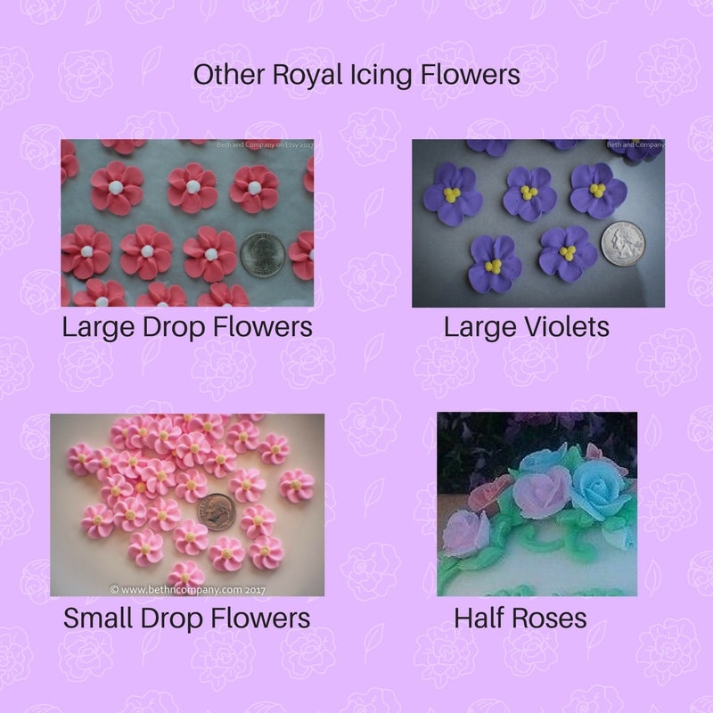 Royal Icing Flowers  Large Soft Pink Edible Drop Flowers  Sugar Flowers for Cake Decorating