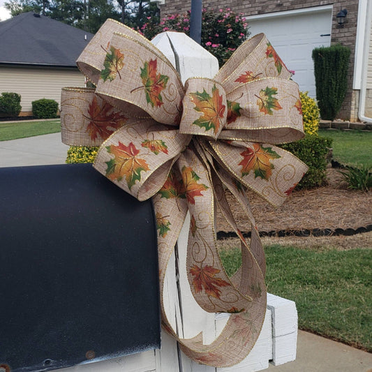 Fall Leaf Wreath Bow,Fall Mailbox Bow, 2.5" width ribbon