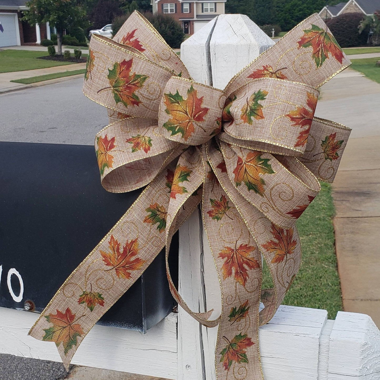 Fall Leaf Wreath Bow,Fall Mailbox Bow, 2.5" width ribbon