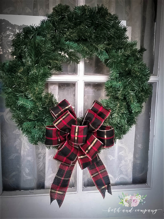 Red Black and Gold Christmas Wreath Bow, Farmhouse Santa Bow