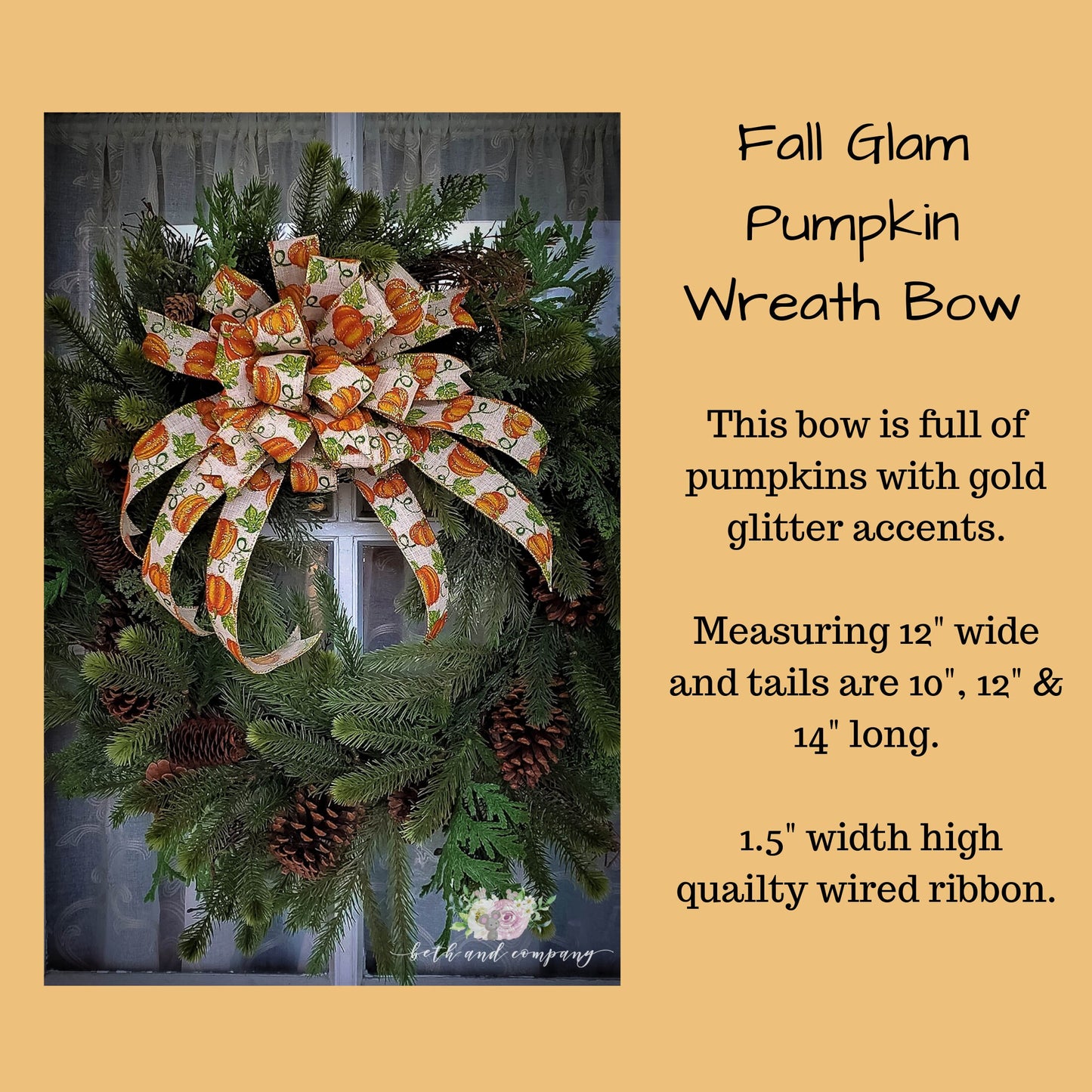 Fall Bow, Glam Pumpkin Wreath Bow, Pumpkin Wreath Bow, Gold Glitter