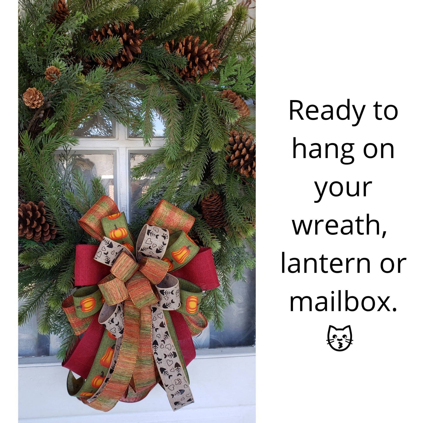 Fall Wreath Bow with Cat paw & fish bone ribbon, Fall Decor