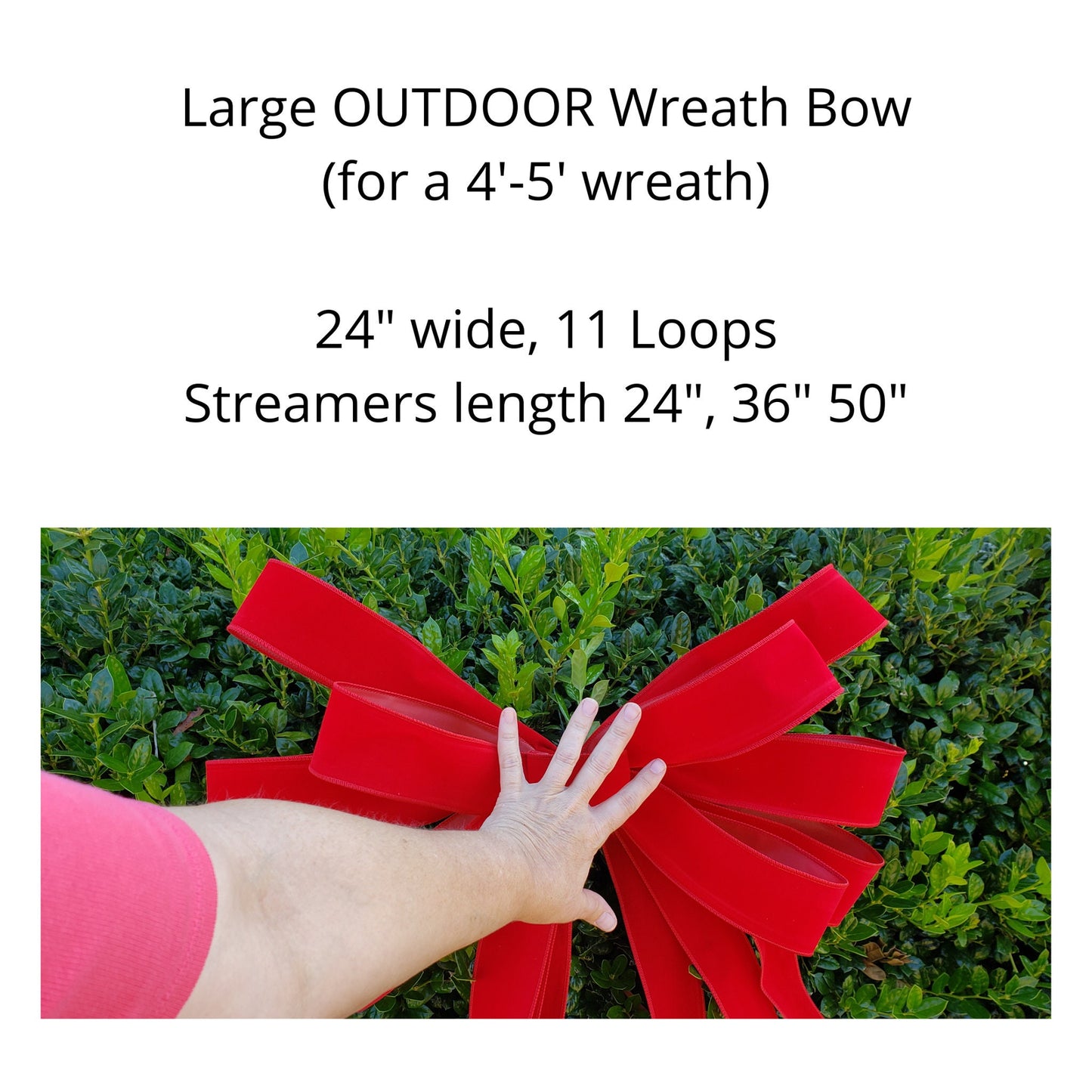 OUTDOOR Large Red Velvet Wreath Bow, Bow for 3-4 Foot Wreath with plastic liner