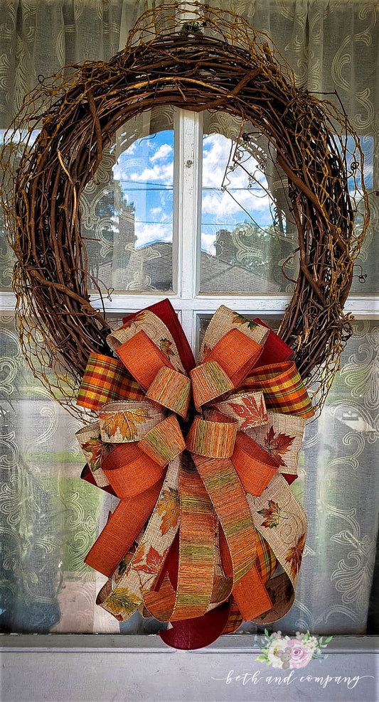 Fall Bow, Fall Wreath Bow, Fall Mixed Ribbon Bow, Fall Wedding Décor