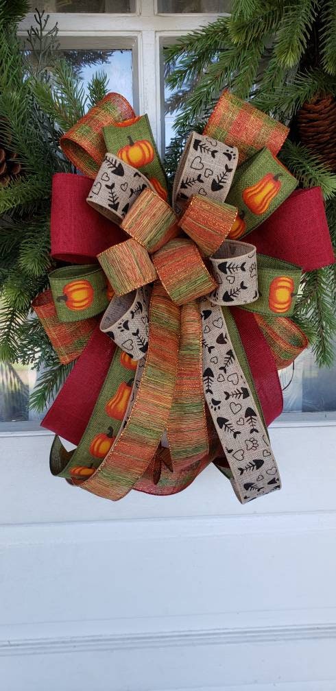 Fall Wreath Bow with Cat paw & fish bone ribbon, Fall Decor