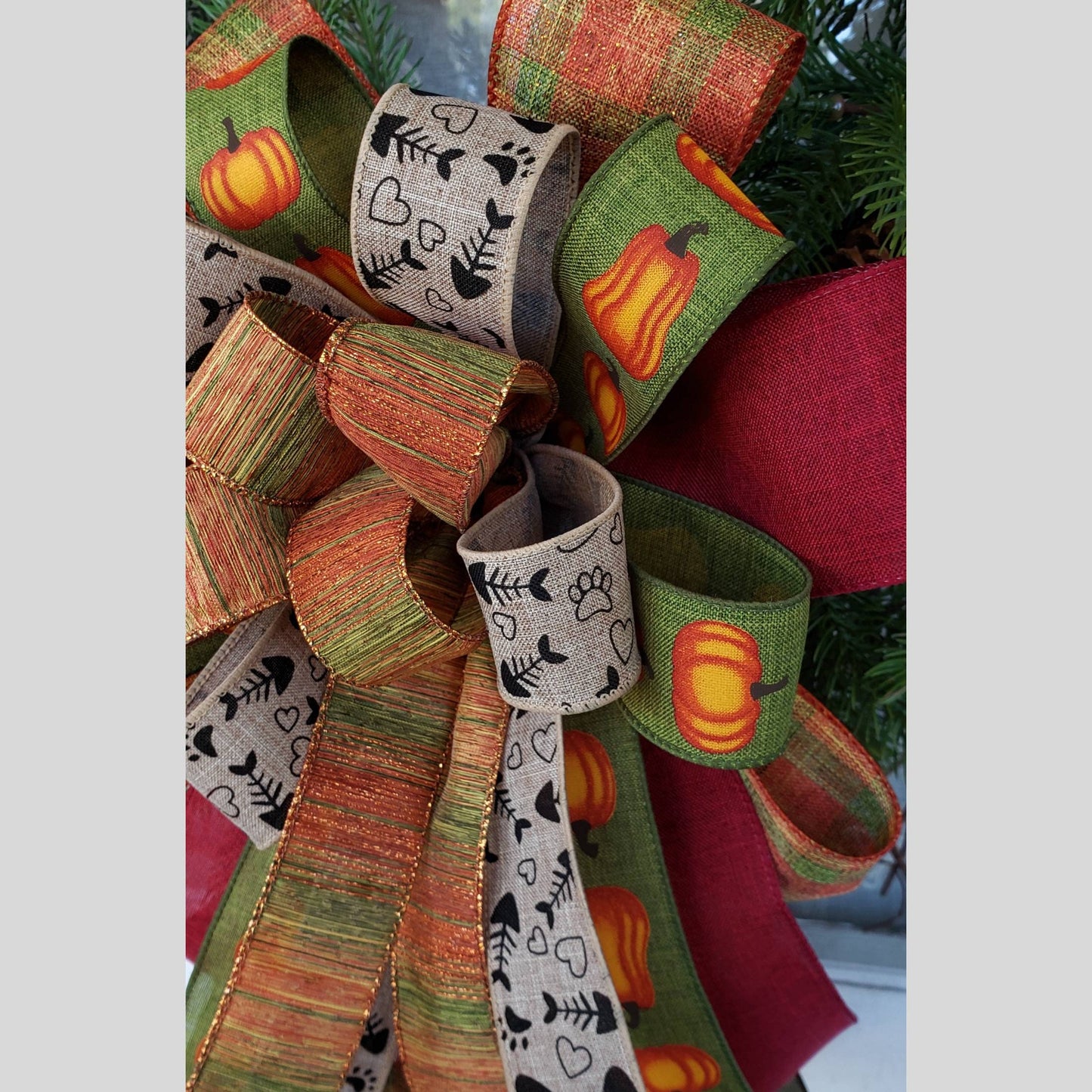 Fall Wreath Bow with Cat paw & fish bone ribbon, Fall Decor