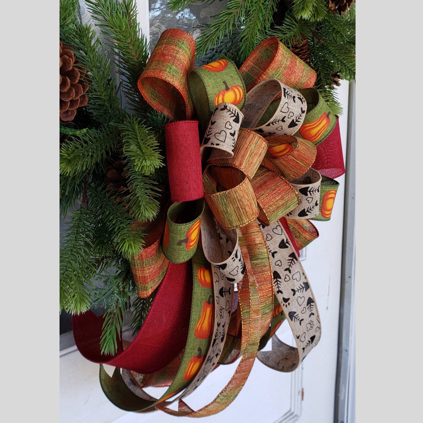 Fall Wreath Bow with Cat paw & fish bone ribbon, Fall Decor