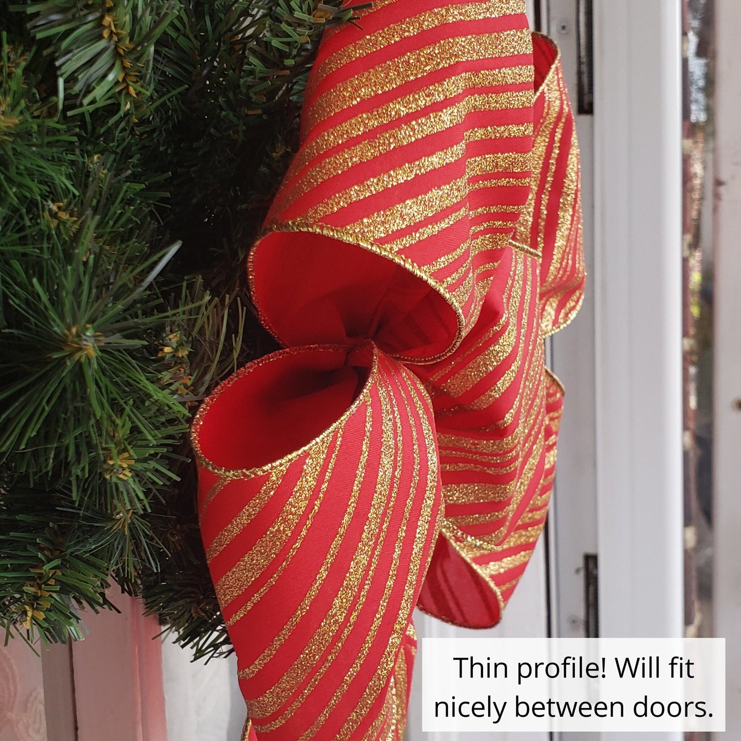 Christmas Bow, 4 Inch Wide Red and Gold Glitter Stripe Christmas Bow
