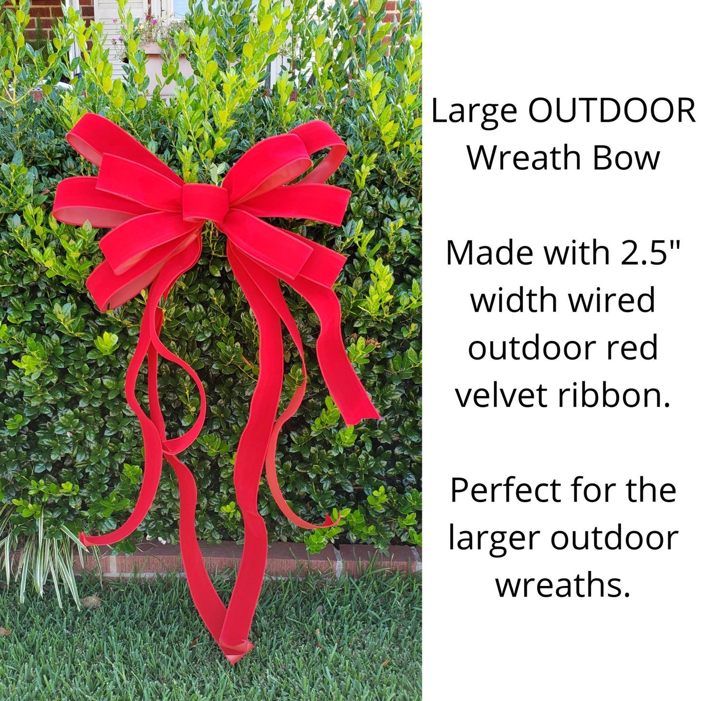 OUTDOOR Large Red Velvet Wreath Bow, Bow for 3-4 Foot Wreath with plastic liner