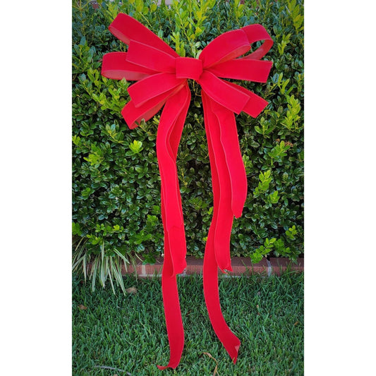 OUTDOOR Large Red Velvet Wreath Bow, Bow for 3-4 Foot Wreath with plastic liner