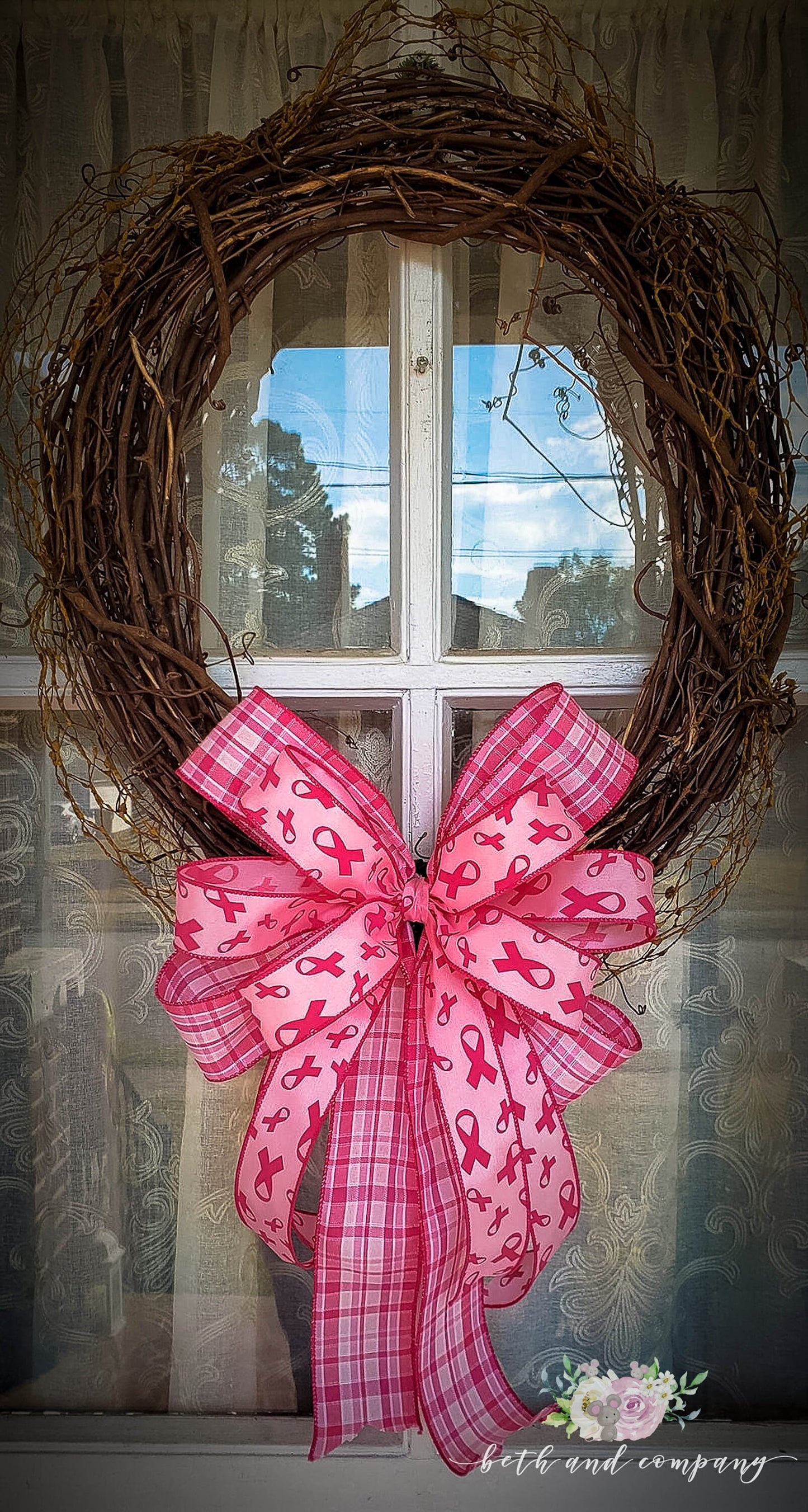 Breast Cancer Awareness Wreath Bow