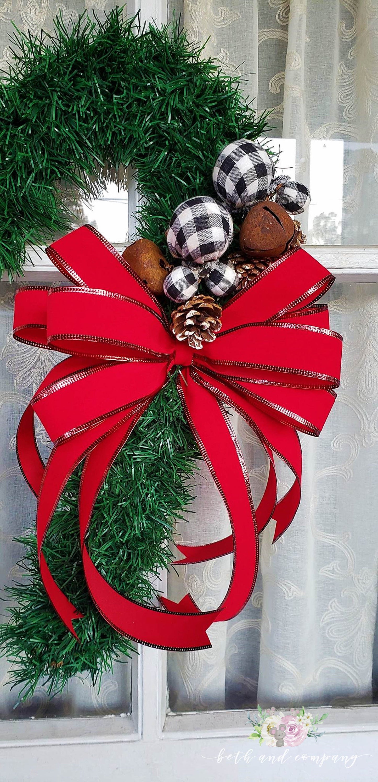 Red Velvet Christmas wreath bow, INDOOR Christmas Bow, 1.5" width wired red velvet