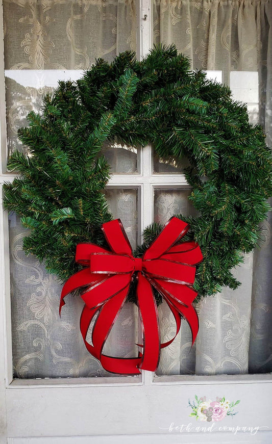 Red Velvet Christmas wreath bow, INDOOR Christmas Bow, 1.5" width wired red velvet