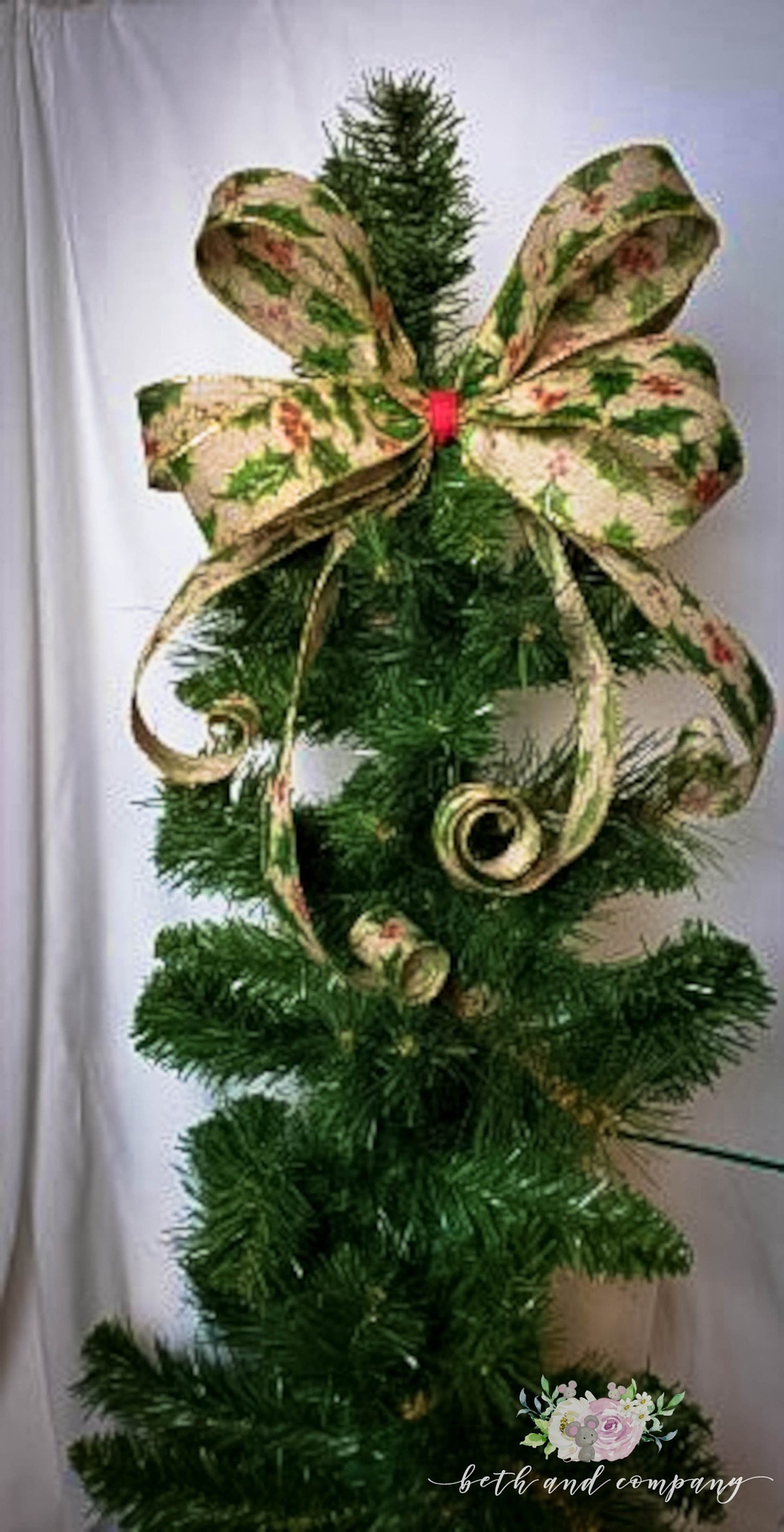 Christmas Holly & Berries Bow, Christmas Wreath Bow