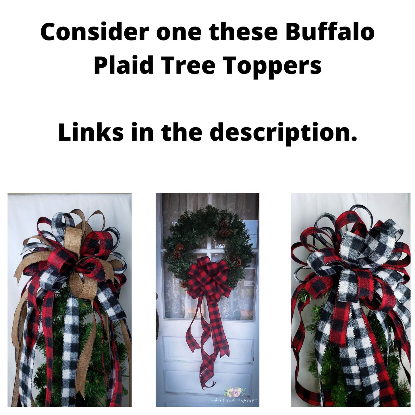 Red and Black Flannel Buffalo Plaid Wreath Bow, 1.5" wide ribbon, Farmhouse Wreath Bow