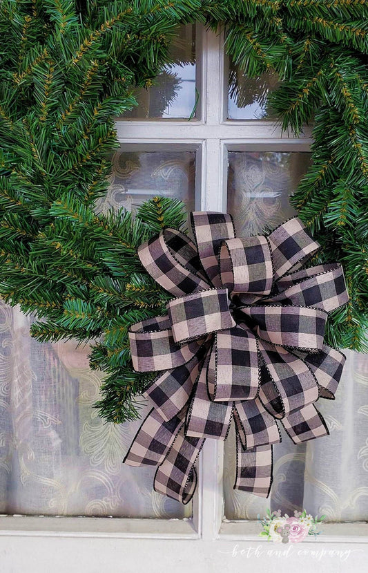Black and Cream Buffalo Plaid Bow, Buffalo Plaid Farmhouse Spring Summer Bow